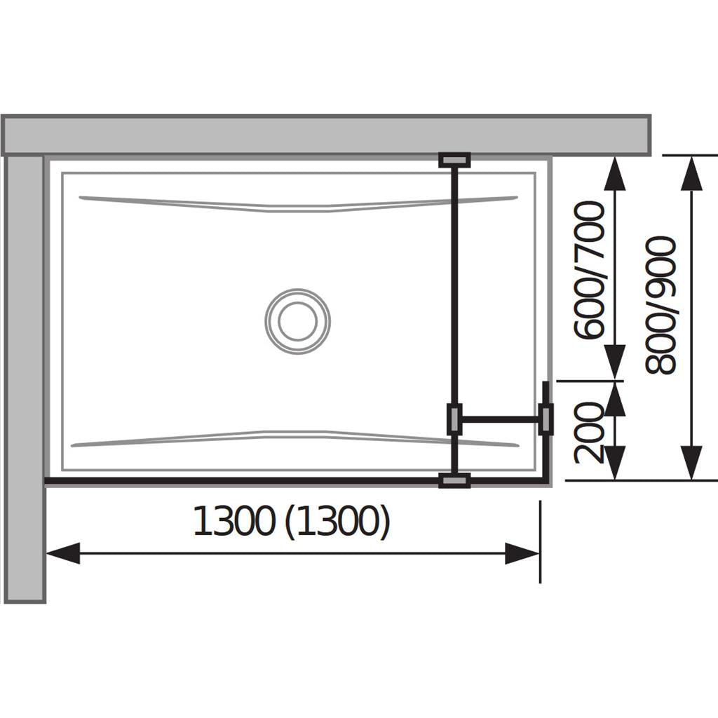 Jika Cubito Pure 130 üvegfal oldalfalhoz, rövid üvegfallal, sarok profillal, 130x200 cm