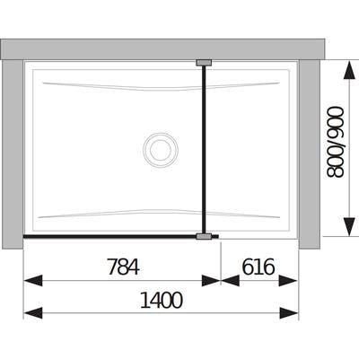 Jika Cubito Pure 80 üvegfal oldalfalhoz, rögzítő profillal és támasszal, 78,4x200 cm