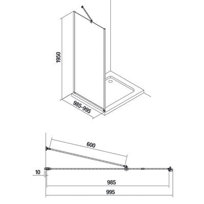 Jika Cubito Pure 100 fix zuhanyfal, ezüst/átlátszó üveg, 98,5x195 cm