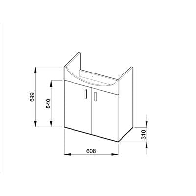 Jika Lyra Pack 65 alsószekrény mosdóval, 2 ajtós, 1 polccal, selyemfényű fehér, 60,8x31x69,9 cm