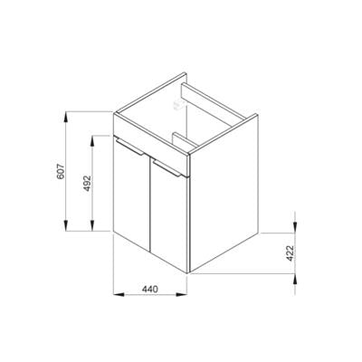 Jika Cube 45 alsószekrény mosdóval, 2 ajtós, selyemfényű fehér, 44x42,2x60,7 cm