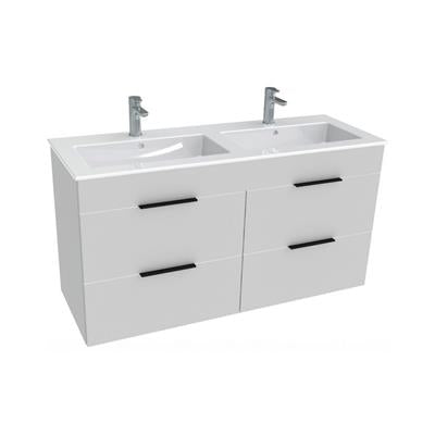 Jika Cube 120 alsószekrény dupla mosdóval, 4 fiókkal, selyemfényű fehér, 116x42,2x60,7 cm