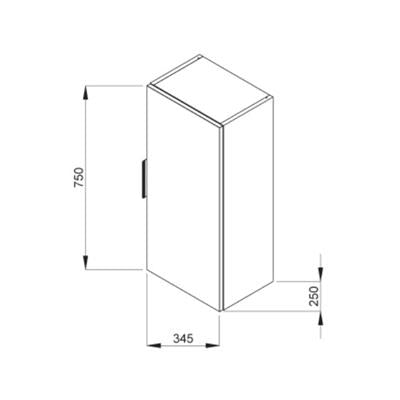Jika Cube középmagas szekrény, 1 ajtós, balos/jobbos, 2 polccal, selyemfényű fehér, 34,5x25x75 cm