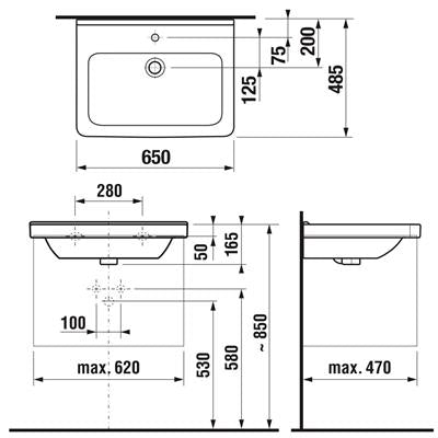 Jika Cubito Pure mosdó 65x48,5 cm, túlfolyóval, csaplyuk nélkül, fehér