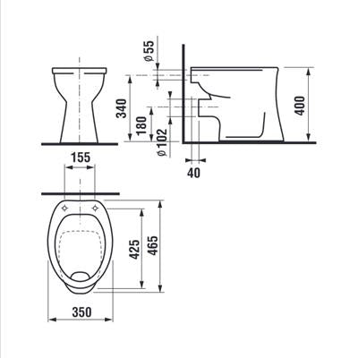 Jika Dino álló wc, középmagas, laposöblítésű, hátsó kifolyású, fehér