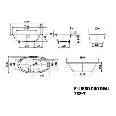 Kaldewei Ellipso Duo Oval fürdőkád, 190x100 cm (Modellszám:232) (286200010001)
