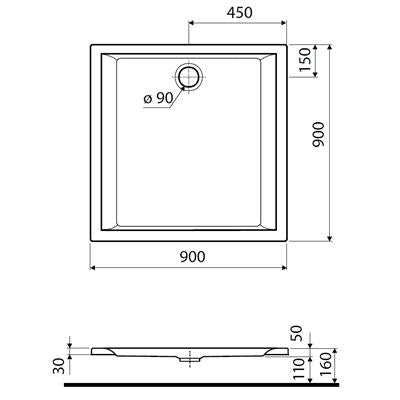 Kolo Pacifik szögletes zuhanytálca 90x90 Antislidebevonat