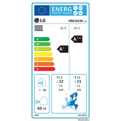 LG THERMA V - HM161M.U33 - monoblokkos hőszivattyú 16,0 kW (R32) 1Ø (a fűtőbetétet nem tartalmazza)