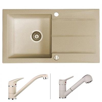 Marmorin Isao mosogató gránit 1 medence + csepegtető + kihúzhatófejes csapt. (white) 470 113 006 213