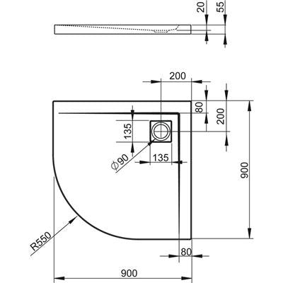 Radaway Argos A zuhanytálca 90x90 cm akril, lapos, R399 szifonnal (cikkszám: 4AA99-01)
