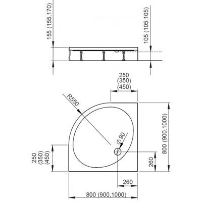 Radaway Patmos A zuhanytálca 90x90 akril, levehető előlap + láb + ST90 szifon (cikkszám: 4S99155-03)