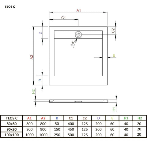 Radaway Teos C műmárvány zuhanytálca 80x80 fehér  (HTC8080-04)