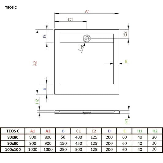 Radaway Teos C műmárvány zuhanytálca 80x80 cemento  (HTC8080-74) 1024