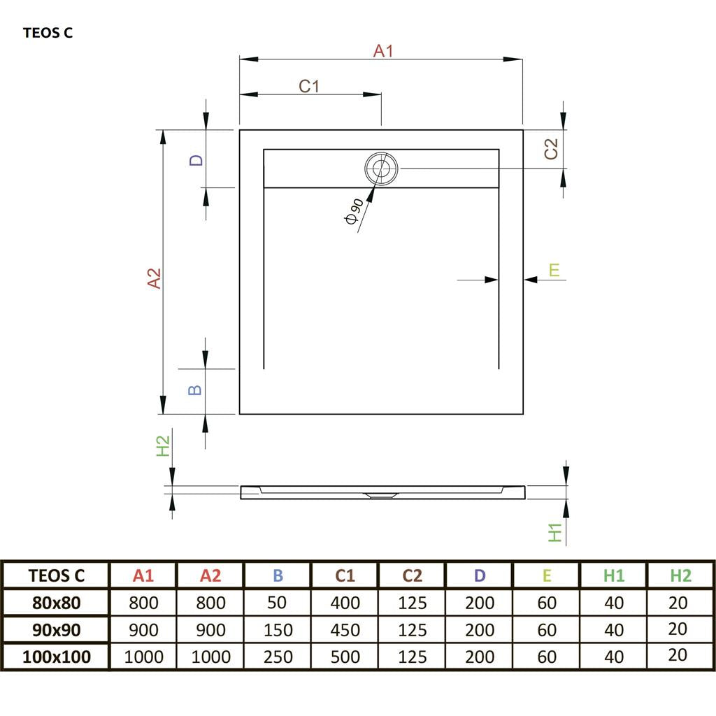 Radaway Teos C műmárvány zuhanytálca 90x90 cemento  (HTC9090-74)