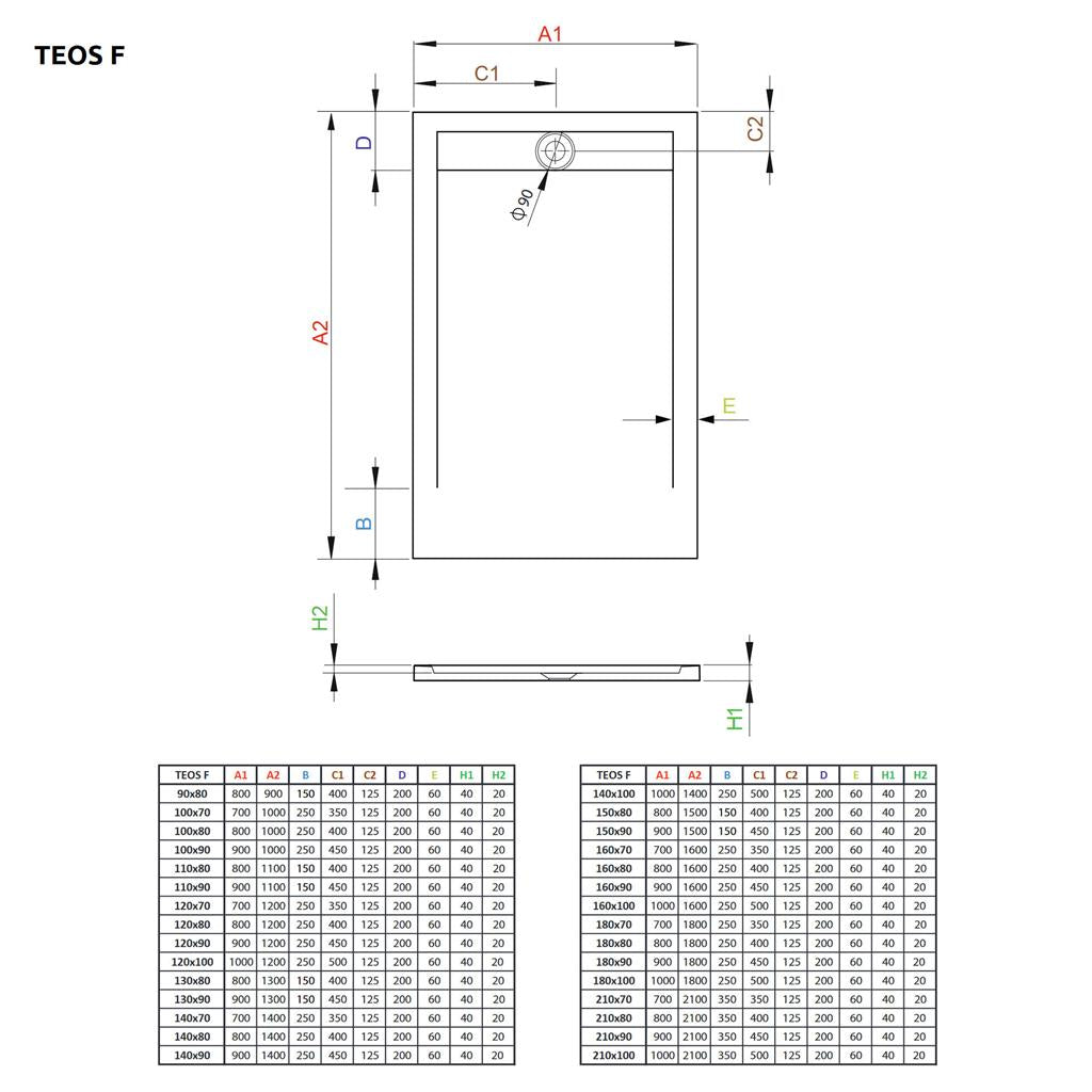 Radaway Teos F műmárvány zuhanytálca 160x90 cemento  (HTF16090-74)