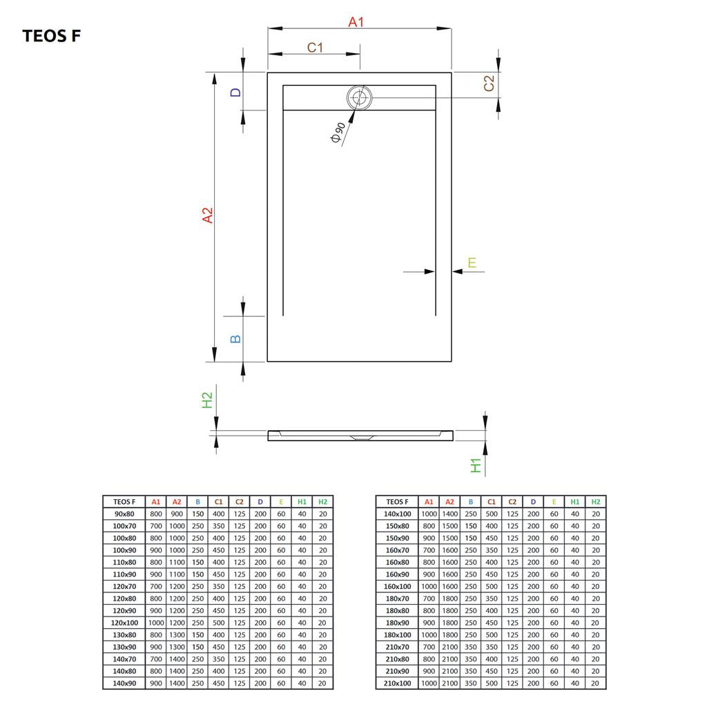 Radaway Teos F műmárvány zuhanytálca 90x80 fehér  (HTF9080-04)