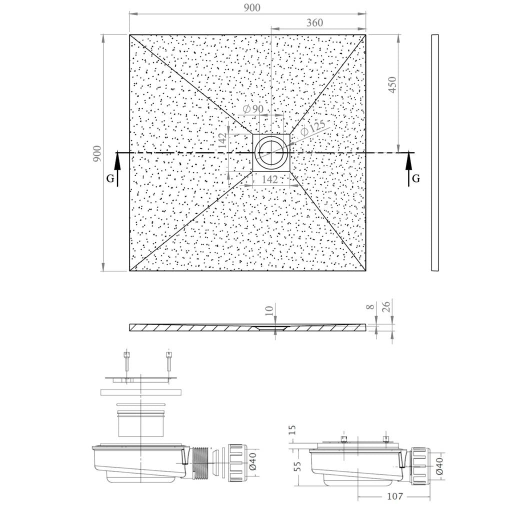 Radaway Kios C műmárvány zuhanytálca 90x90 szürke (KC9090-52)