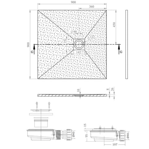 Radaway Kios C műmárvány zuhanytálca 90x90 szürke (KC9090-52)