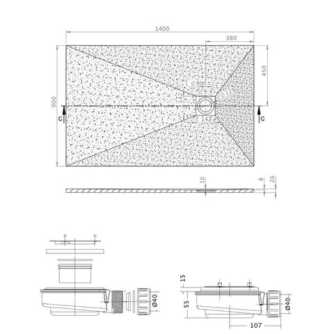 Radaway Kios F műmárvány zuhanytálca 140x90 fehér (KF1490-53)