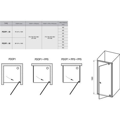 Ravak PDOP1-80 zuhanyajtó fekete/transparent + transparent