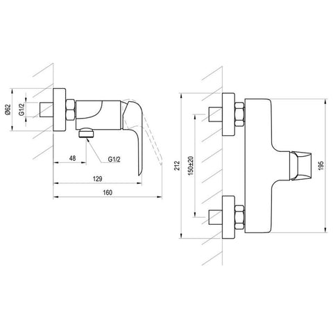 Ravak FL 032.20 Flat Black zuhany csaptelep, fali, fekete